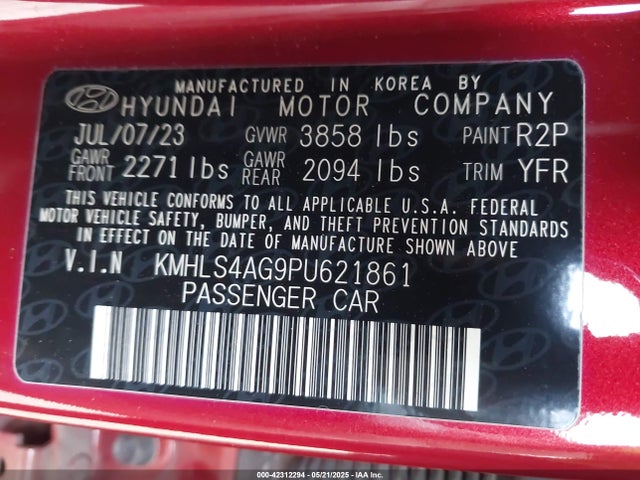 KMHLS4AG9PU621861 Hyundai mpi nu pe