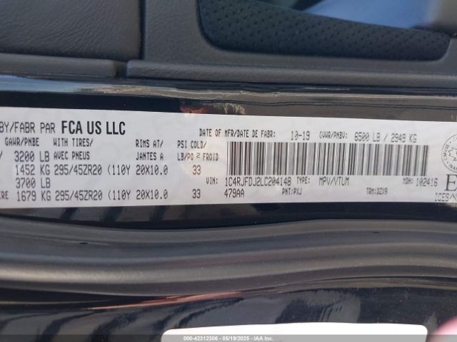 1C4RJFDJ2LC204148 Jeep Grand Cherokee Srt