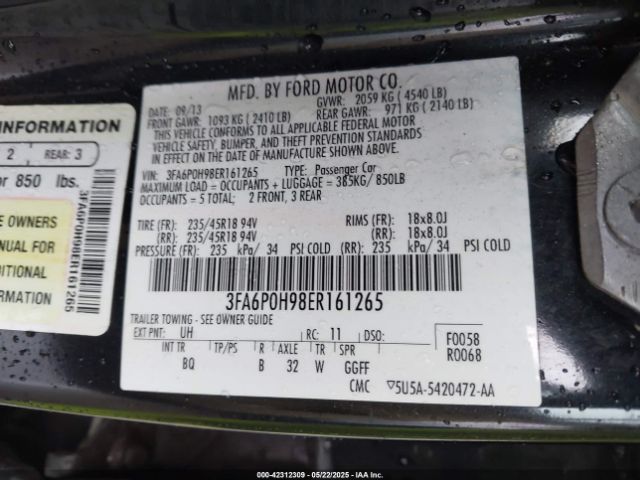 3FA6P0H98ER161265 Ford FUSION SE