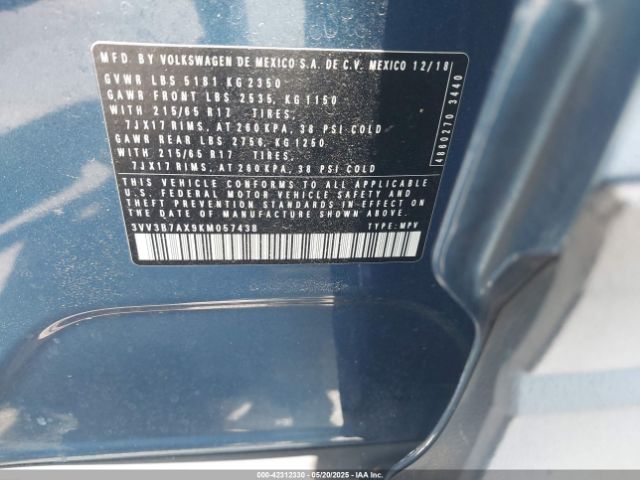 2019 VOLKSWAGEN TIGUAN 3VV3B7AX9KM057438 Photo 8