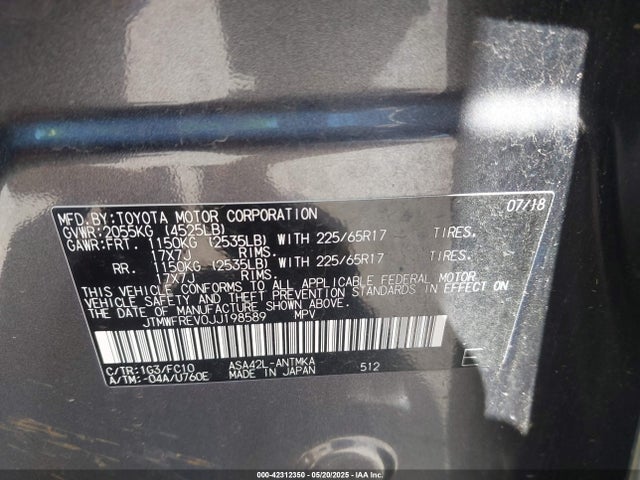JTMWFREV0JJ198589 Toyota 2ar-fe