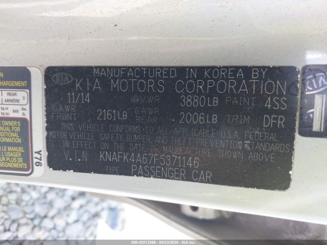 KNAFK4A67F5371146 KIA FORTE LX