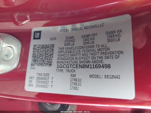 1GCGTCEN8M1169498 Chevrolet Colorado 4wd  Short Box Lt