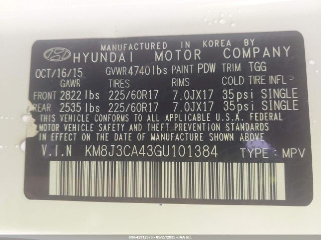 2016 HYUNDAI TUCSON KM8J3CA43GU101384 Photo 8