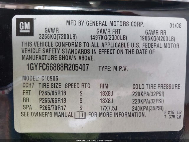 2008 CADILLAC ESCALADE ESV 1GYFC66888R205407 Photo 8