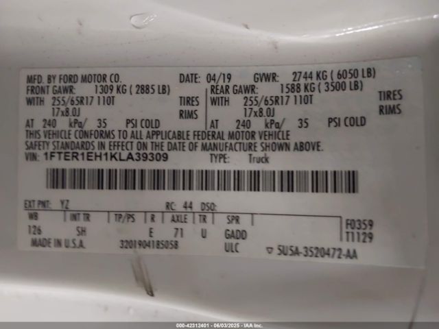 1FTER1EH1KLA39309 Ford RANGER XL