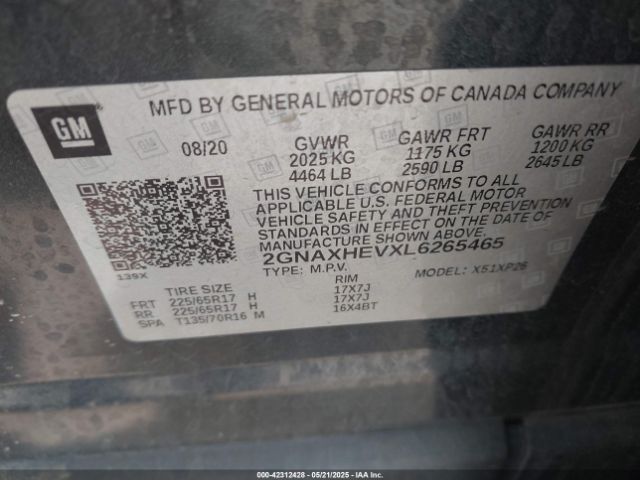 2020 CHEVROLET EQUINOX 2GNAXHEVXL6265465 Photo 8