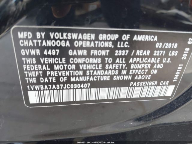 2018 VOLKSWAGEN PASSAT 1VWBA7A37JC030407 Photo 8