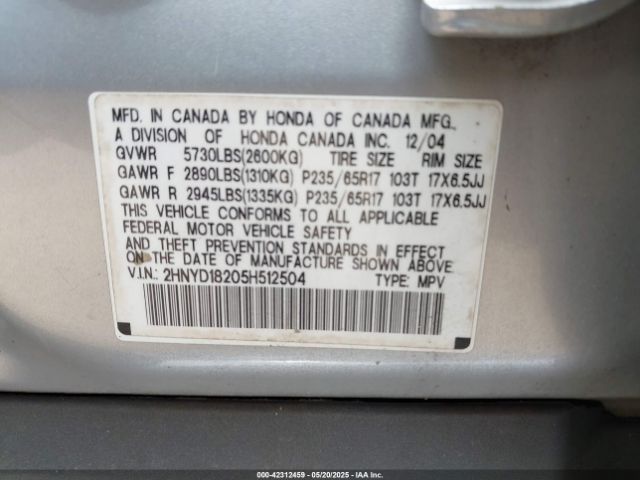 2005 ACURA MDX 2HNYD18205H512504 Photo 8
