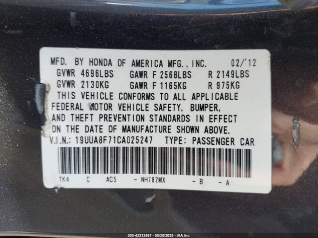 2012 ACURA TL 19UUA8F71CA025247 Photo 8