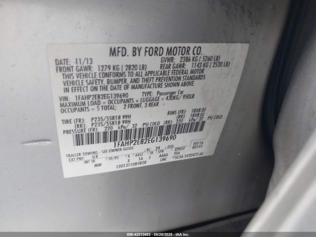 1FAHP2E82EG139690 Ford TAURUS SEL