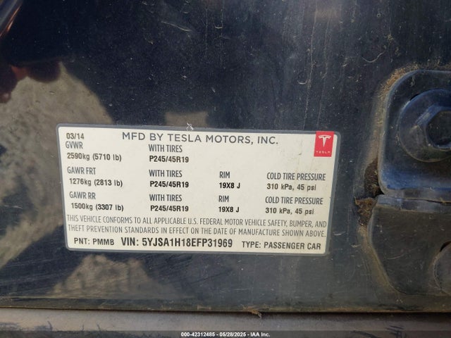 2014 TESLA MODEL S 5YJSA1H18EFP31969 Photo 8