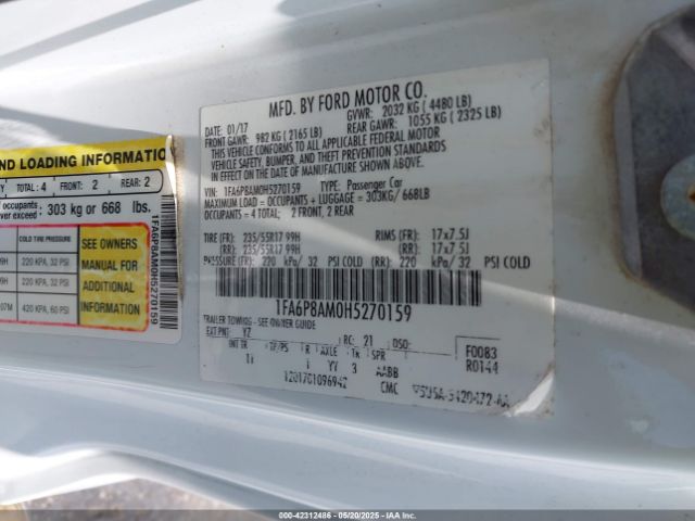 2017 FORD MUSTANG 1FA6P8AM0H5270159 Photo 8