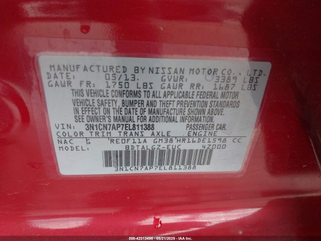 3N1CN7AP7EL811388 Nissan Versa 1.6 Sl