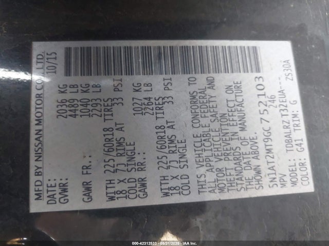 5N1AT2MT9GC752103 Nissan Rogue Sl