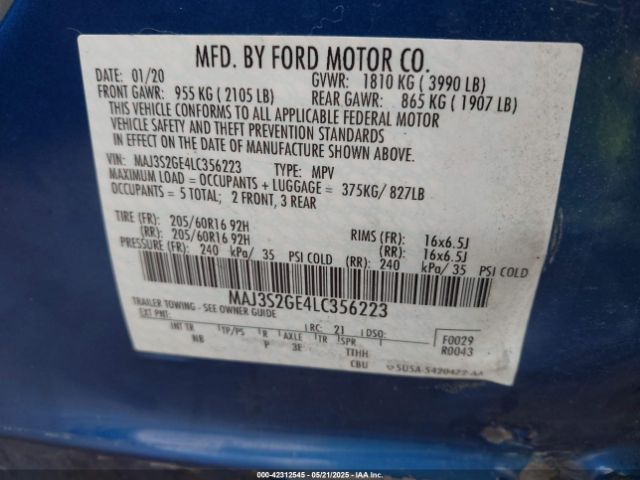 MAJ3S2GE4LC356223 Ford Ecosport Se