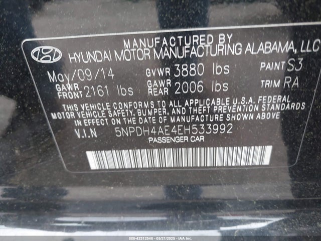 5NPDH4AE4EH533992 Hyundai Elantra Limited