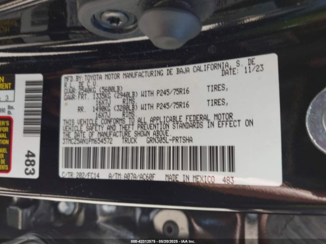 3TMCZ5AN1PM654572 Toyota Tacoma Sr5 V6