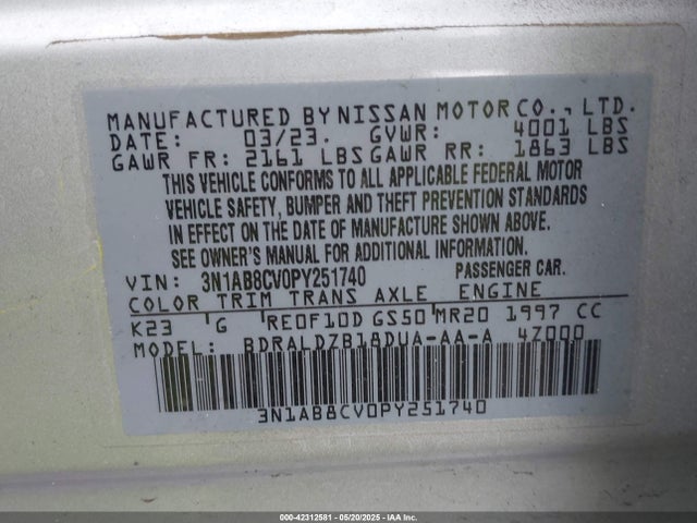Nissan Sentra Sv Xtronic Cvt 2023 3N1AB8CV0PY251740 Image 9