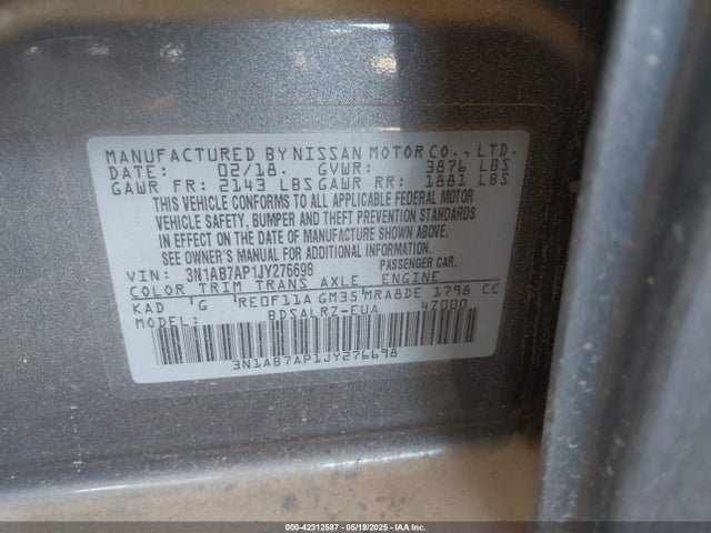 3N1AB7AP1JY276698 Nissan SENTRA SR