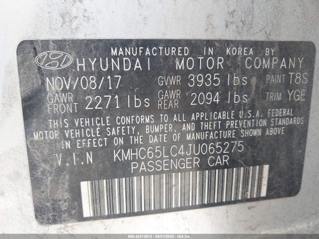 KMHC65LC4JU065275 Hyundai 2018