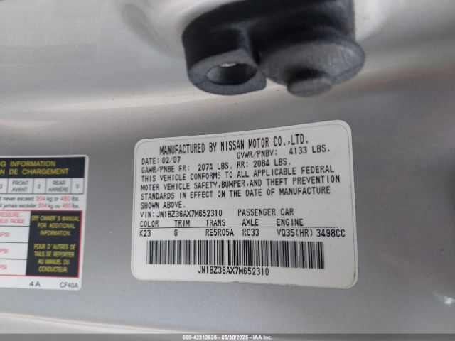 2007 NISSAN 350Z JN1BZ36AX7M652310 Photo 8