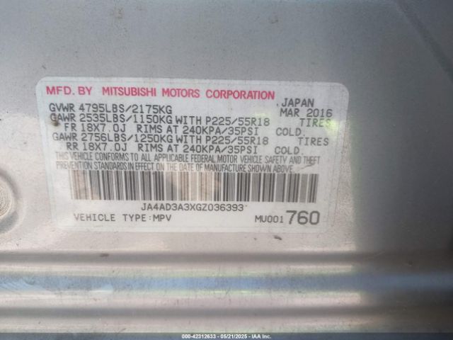 JA4AD3A3XGZ036393 Mitsubishi Outlander Se/sel