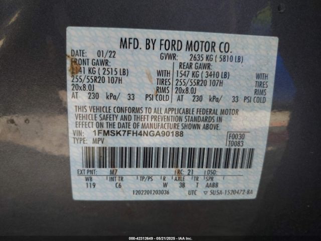 2022 FORD EXPLORER 1FMSK7FH4NGA90188 Photo 8