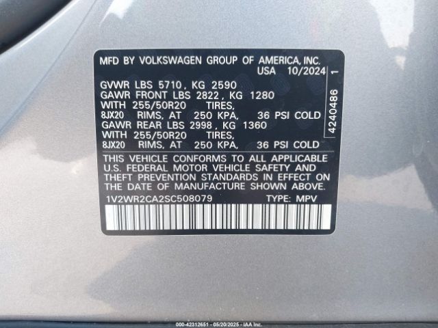 1V2WR2CA2SC508079 Volkswagen Atlas 2.0t Se W/technology