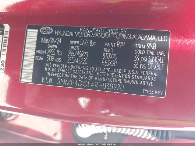 5NMP4DGL4RH030920 Hyundai t-gdi theta iii