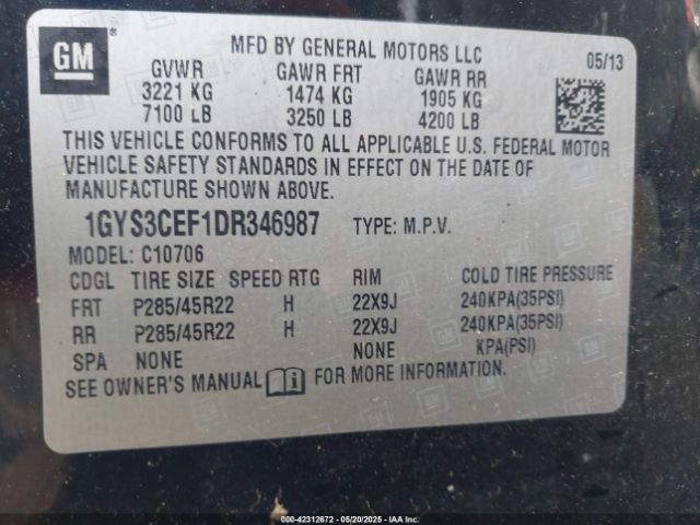 2013 CADILLAC ESCALADE 1GYS3CEF1DR346987 Photo 8