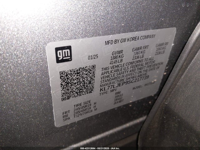 KL77LJEP9SC217739 Chevrolet lbp