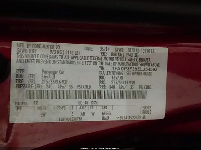 1FADP3F28EL354593 Ford FOCUS SE