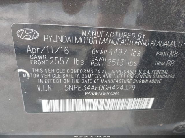 5NPE34AF0GH424329 Hyundai Sonata Sport