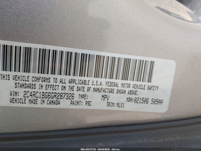 2C4RC1BG6GR287326 Chrysler Town & Country Touring
