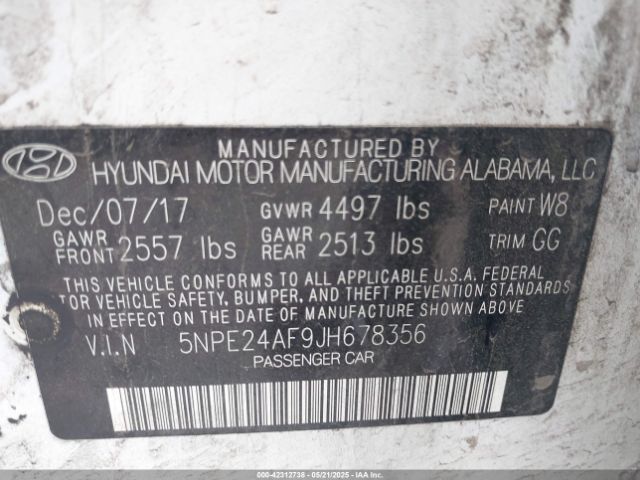2018 HYUNDAI SONATA 5NPE24AF9JH678356 Photo 8