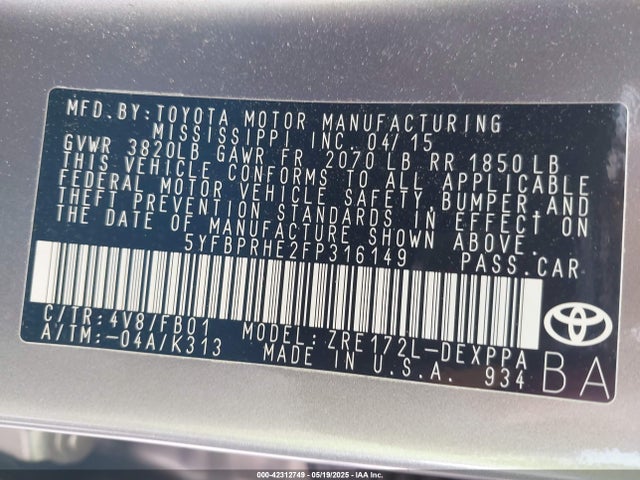 Toyota 2zr-fae 2015 5YFBPRHE2FP316149 Image 9