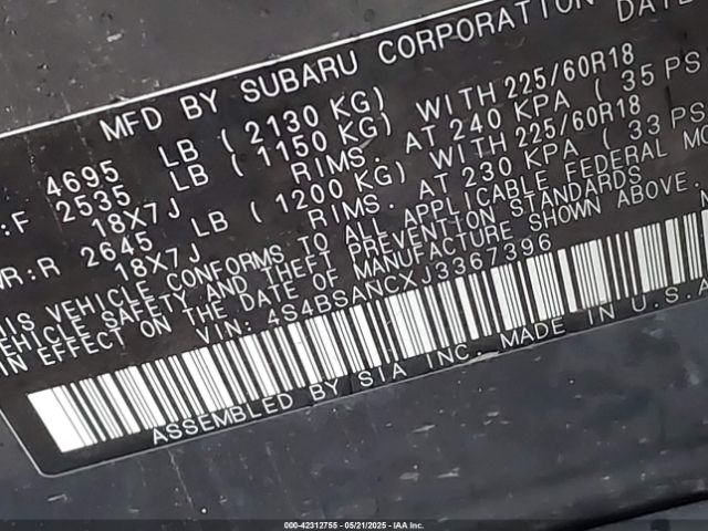 2018 SUBARU OUTBACK 4S4BSANCXJ3367396 Photo 8