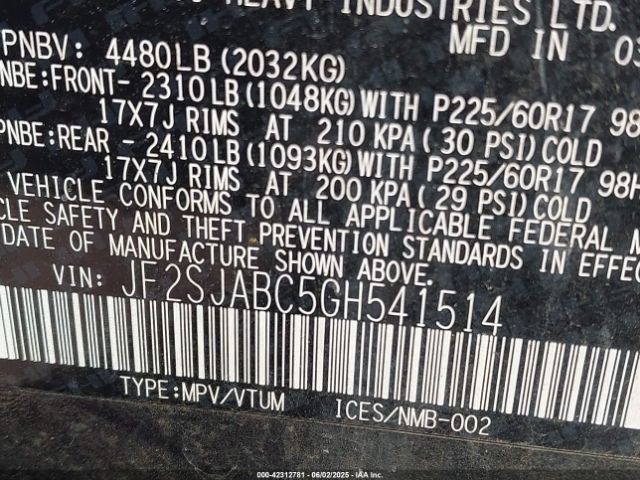 JF2SJABC5GH541514 Subaru Forester 2.5i