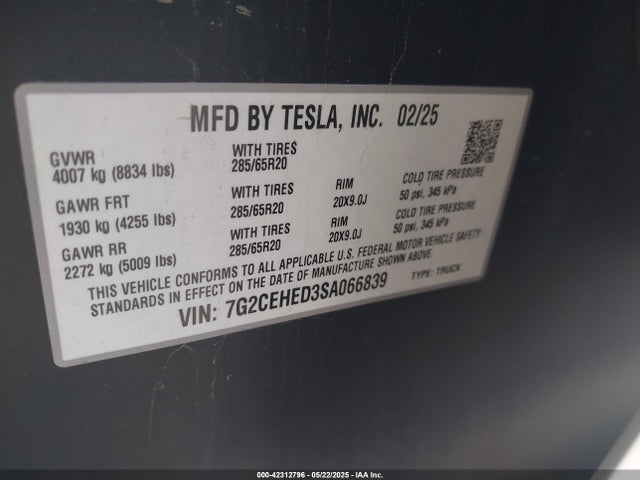 2025 TESLA CYBERTRUCK 7G2CEHED3SA066839 Photo 8