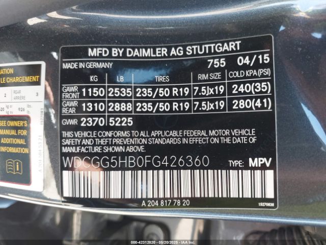 WDCGG5HB0FG426360 Mercedes-Benz GLK 350