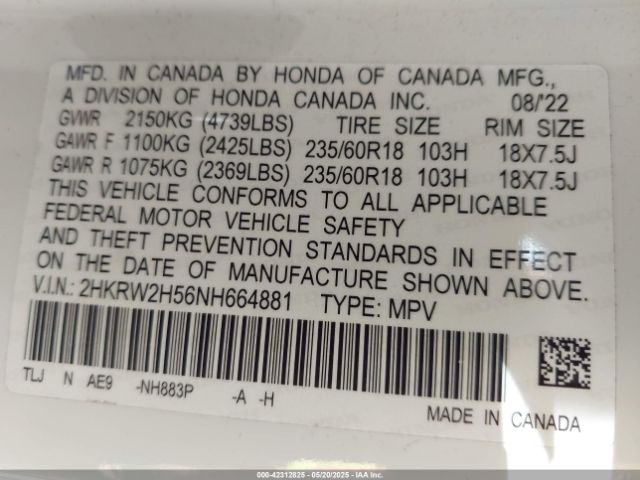 2022 HONDA CR-V 2HKRW2H56NH664881 Photo 8