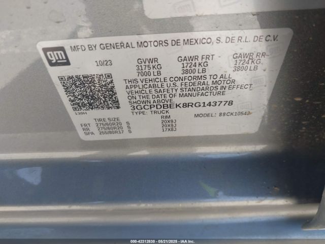 3GCPDBEK8RG143778 Chevrolet Silverado 1500 4wd  Short Bed Custom