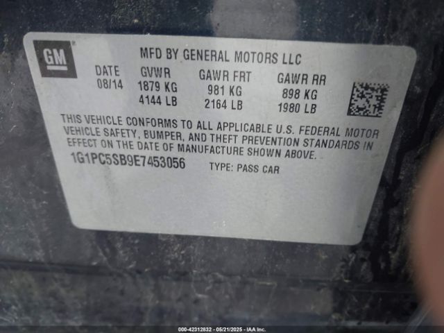 1G1PC5SB9E7453056 Chevrolet Cruze 1lt Auto