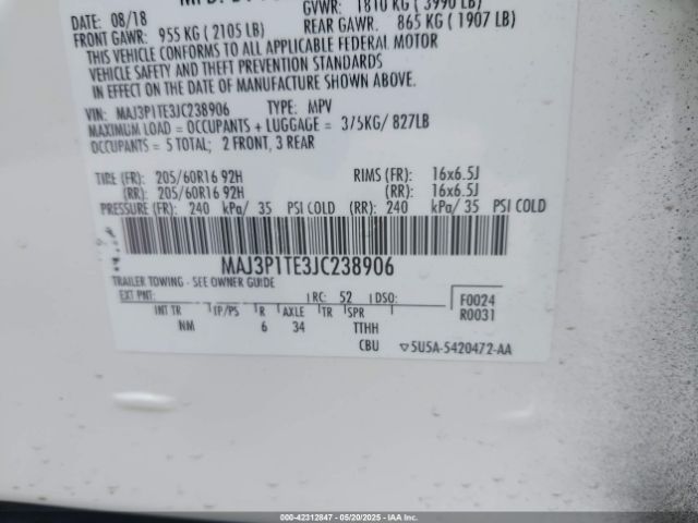 MAJ3P1TE3JC238906 Ford Ecosport Se