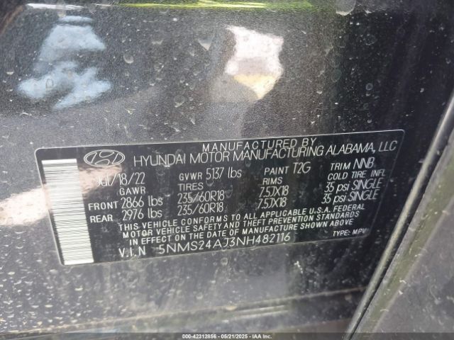 2022 HYUNDAI SANTA FE 5NMS24AJ3NH482116 Photo 8