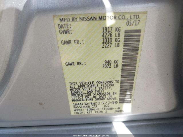 1N4AL3AP8HC257299 Nissan Altima 2.5 Sr