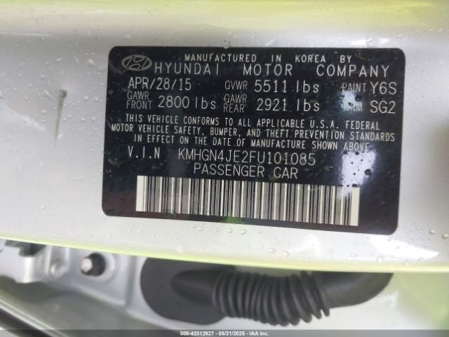 2015 HYUNDAI GENESIS KMHGN4JE2FU101085 Photo 8