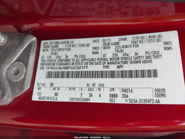 1FMCU9J96FUC02177 Ford 2015
