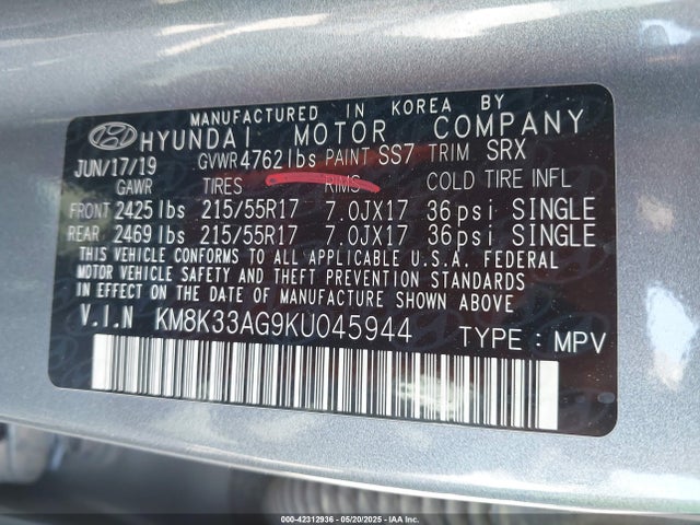 KM8K33AG9KU045944 Hyundai hmc battery + traction motor